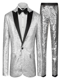 Sequin Suit - Silver Grey Shiny Suit Perfect for Stage or Prom Fancy Pattern Glitter Fabric
