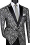 Mens Paisley Embroidered Regular Fit Sport Coat Silver Grey Tuxedo