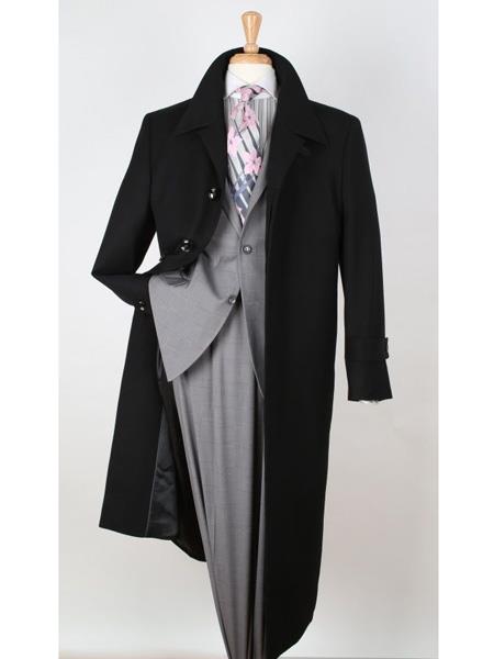 Mens  - Winter Coat Duster Coat - Duster Overcoat - "Black" Wool Coat