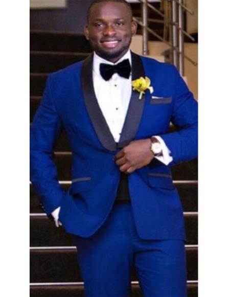 Men's tuxedo Black Shawl Lapel Royal Blue Dress Suits for Men