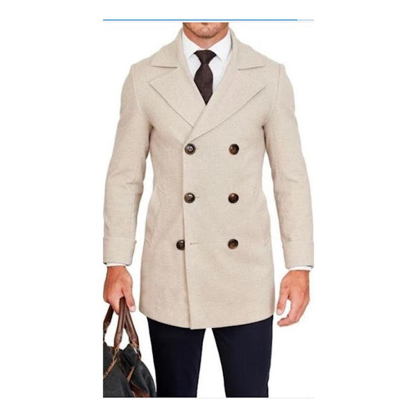 Mens Tan Peacoat-Wool fabric peacoat