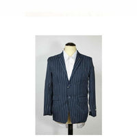 Single Breasted Pinstripe Mens Notch Lapel Navy Blue Blazer