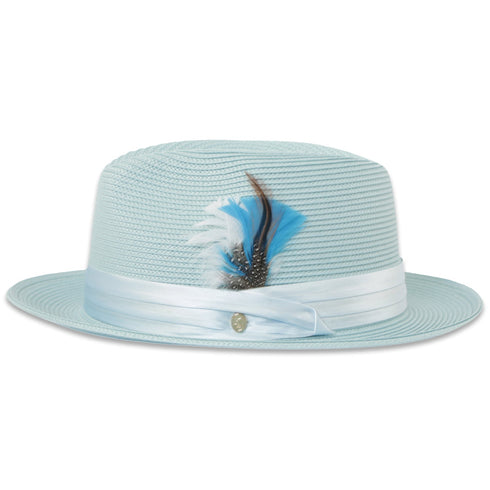 Tapa Crushable Straw Hat Fedora in Sky Blue