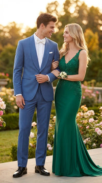 Men's Sky Blue Tuxedo Suit with Shawl Lapel, Formal Wedding and Prom Dinner Jacket Set - Steel Blue Color