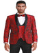 Mens Slim Fit Single Breasted One Button Vested Paisley Shawl Lapel Prom Tuxedo in Red