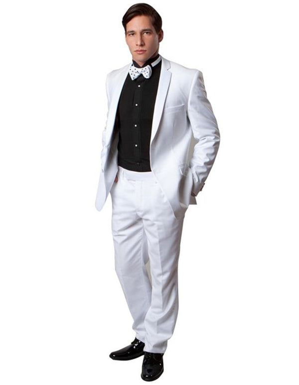 Mens Slim Fit Wool Notch Tuxedo in White