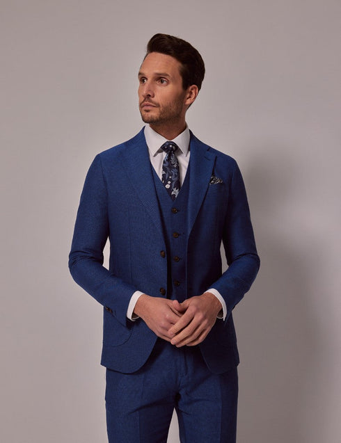 Mens Linen Suit For Beach Wedding - Summer  Suit in Royal Blue Slim Fit