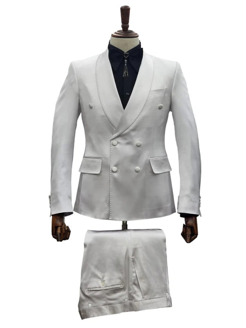 Double Breasted Tuxedo Suit  - Slim fitted Suit - White Suit - Shawl Collar