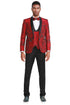 Men's Slim Fit One Button Vested Paisely Shawl Lapel Prom Tuxedo In  Red