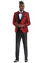 Men's One Button Slim Fit Shiny Paisely Floral Vested  Prom Tuxedo In Red