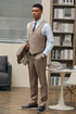 Men's Stacy Adam's Two Button Vested Sharkskin Business Suit in Dark Tan