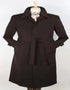 Mens Black Diamond Solid Brown 100% Wool Gabardine Belted Duster Overcoat