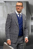 Men's Designer Wool Vested Suit in Grey Glenplaid