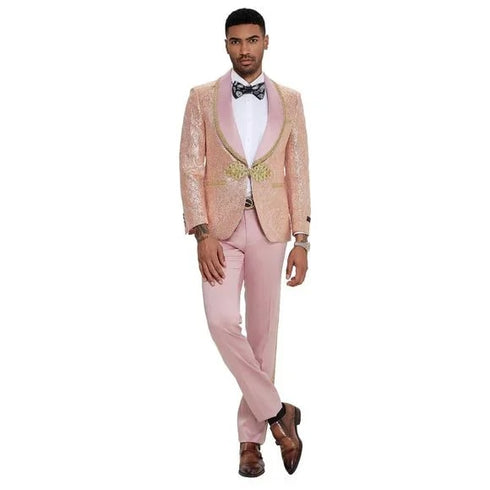 2025 Prom Special Blush Paisley 2pc Mens Suit by Tazzio