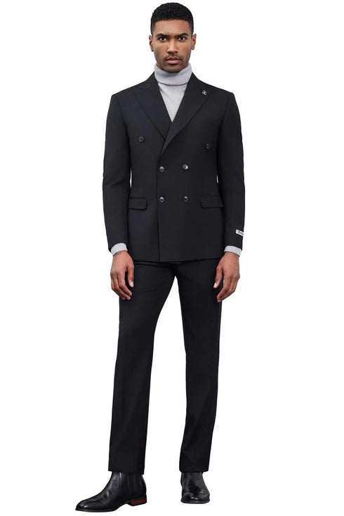 Men's Designer Stacy Adams Classic Double Breasted Suit In Black