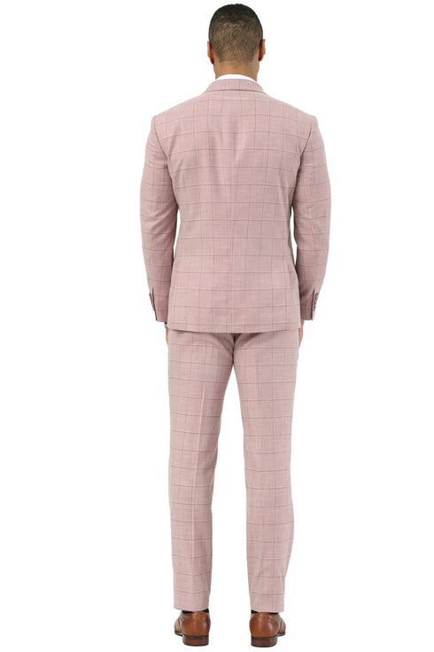 Mens Stacy Adams Double Breasted Summer Suit in Pink Windowpane Plaid