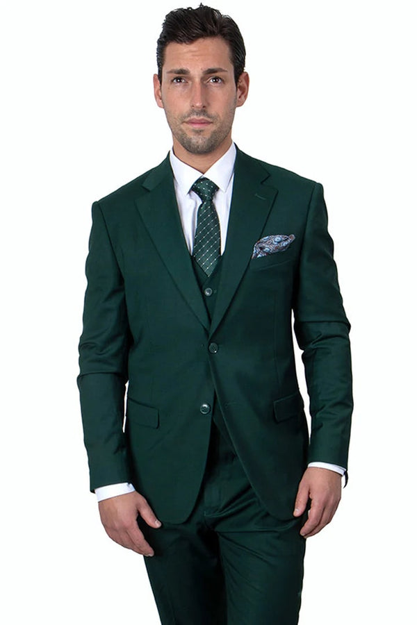 Men's Two Button Vested Stacy Adams Basic Hunter Green Suit