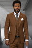 Men's Two Button Modern Fit Designer Vested Wool Suit in Copper Micro Plaid