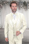 Men's Designer Wool Shawl Lapel Vested Tuxedo with Rhinestones in Ivory Off White