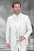 Men's Designer Wool Shawl Lapel Vested Tuxedo with Rhinestones in White