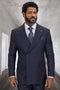 Men's Designer Double Breasted Wool Suit in Black Micro Plaid