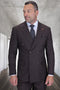 Men's Designer Double Breasted Wool Suit in Brown Micro Plaid