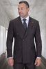 Men's Designer Double Breasted Wool Suit in Brown Micro Plaid
