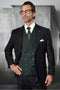 Men's Designer Two Button Vested Wool & Cashmere Suit in Black & Hunter Green Windowpane Plaid