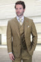 Men's Designer Vested One Button Peak Lapel Wool Suit in Tan Windowpane Plaid