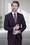 Men's Designer Two Button Peak Lapel Wool Suit in Eggplant Purple Windowpane Plaid