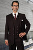 Men's Designer Wool Pleated Pant Vested Suit in Bold Black & Red Gangster Pinstripe