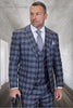 Men's Designer Two Button Modern Fit Vested Wool Suit in Charcoal Glen Plaid