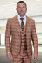 Men's Designer Two Button Modern Fit Vested Wool Suit in Rust Glen Plaid
