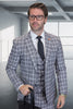 Men's Designer Modern Fit Wool Vested Suit in Black & Grey Plaid