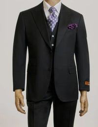 Mens Black Suit - Designer Brand Suit No Pleated Pants Modern Fit