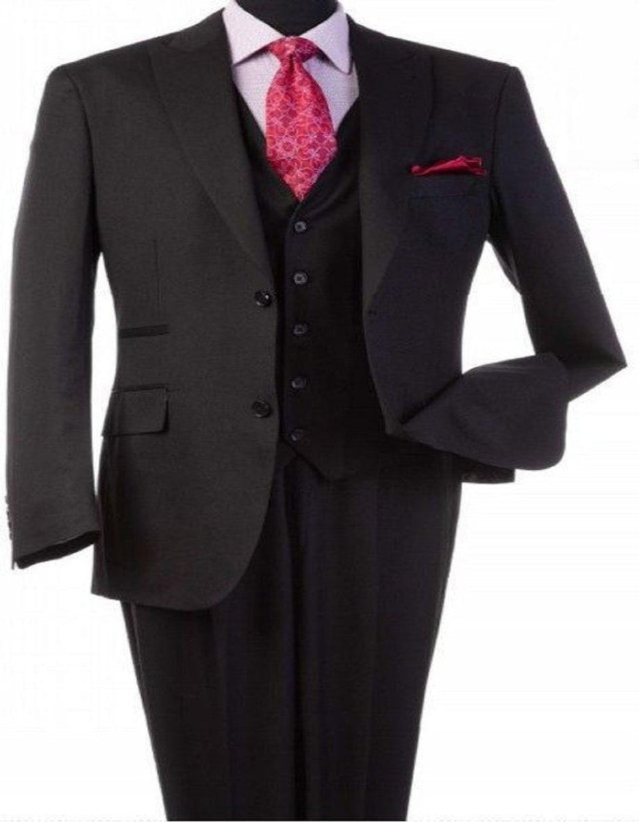 Men's Black 3 Piece Peak Lapel Suit – OvercoatUSA