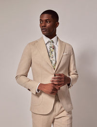 Mens Linen Suit For Beach Wedding - Summer  Slim Suit in Stone