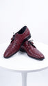 Los Altos Men’s Burgundy Crocodile Shoes, Exotic Gator Lace-Up Formal Dress Shoes