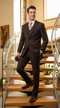 Men’s Brown Tone on Tone Pinstripe Suit, Classic Fit Formal Wedding Business Suit