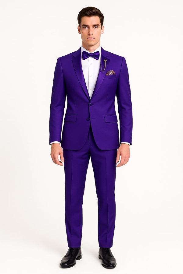 Purple Tuxedo Suit for Men – Stylish Two-Piece Prom and Wedding Suit with Matching Satin Lapel