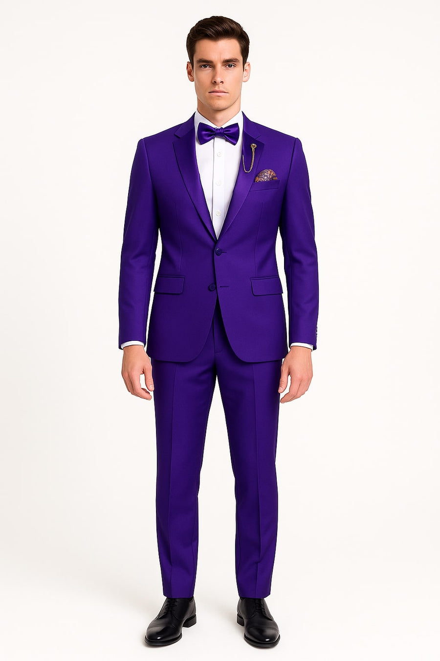 Purple Tuxedo Suit for Men – Stylish Two-Piece Prom and Wedding Suit with Matching Satin Lapel