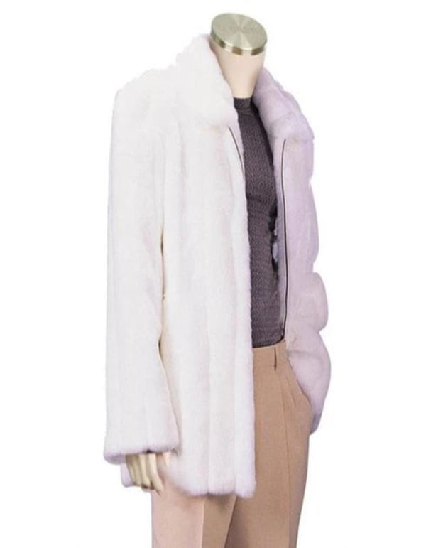 Joe Namath Fur Coat - Mens White Full Sleeve Faux Coat