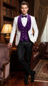 Marco Lorenzo Premium White Paisley 4 Piece Suit with Purple Velvet Shawl Lapel and Matching Bow Tie