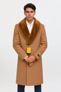 Mens Full Length And Cashmere Overcoat - Winter Topcoats - Light Brown Coat - Dark Camel - Vecuna Color
