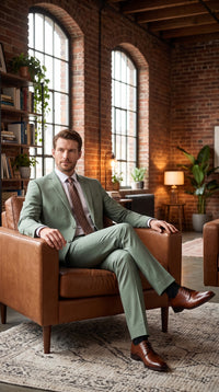 Vanderbilt Collection Men’s Sage 2 Piece Suit, Classic 2 Button Formal Wedding Business Dress Suit