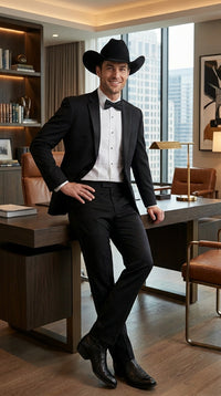 Mens 1 Button Western Cowboy Wedding Tuxedo Black