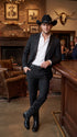 "EJ Samuel Men's Two-Button Velvet Suit in Black"