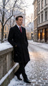Men’s Black Full Length Double Breasted Wool Overcoat, Formal Winter Topcoat