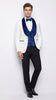 Marco Lorenzo Premium White Paisley 4 Piece Suit with Royal Blue Velvet Shawl Lapel and Matching Bow Tie