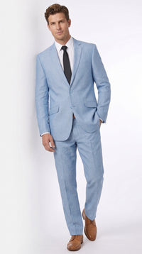 Men’s Light Blue Linen Suit – 2 Button Summer Wedding, Beach Wedding & Business Suit
